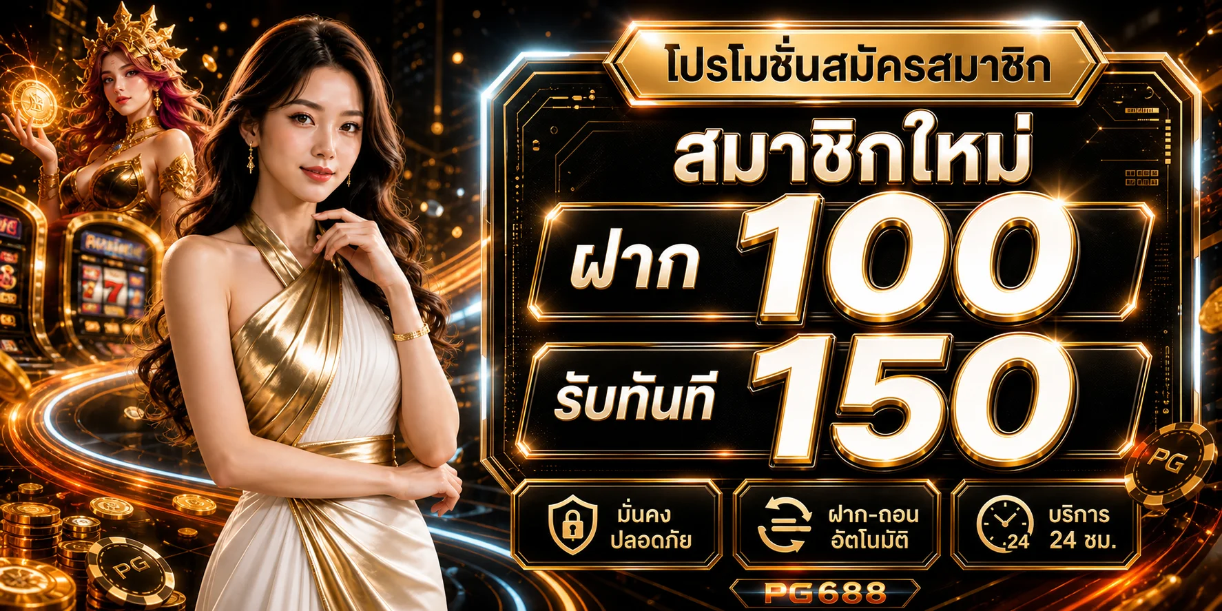 แบนเนอร์ PG688 สมัครสมาชิกโทนส้มดำพร้อมตัวละครเกม